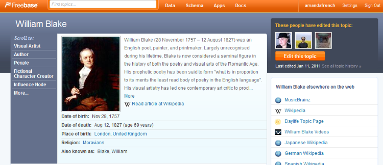 the William Blake Freebase page